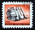 Postage stamp North Korea, 1980. Rice harvesting machine