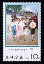 Postage stamp North Korea, 1976. Rural Road at Evening painting