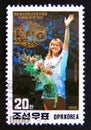 Postage stamp North Korea, 1990. Steffi Graf tennis player portrait Royalty Free Stock Photo