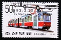 Postage stamp North Korea, 1992, Tramway 1015 Pyongyang