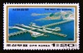 Postage stamp North Korea, 1986. The West Sea Barrage Royalty Free Stock Photo