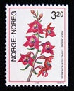 Postage stamp Norway 1990. Epipactis atrorubens Dark red Helleborine Orchid flower