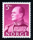 Postage stamp Norway 1959. King Olav V profile portrait