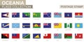 Postage stamp with Oceania flags. Set of 62 Oceanian flag.