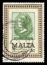 Postage stamp 12 penny 1885, centenary of Malta Post Office