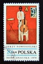 Postage stamp Poland, 1970. Cellist, painting by Jerzy Nowosielski