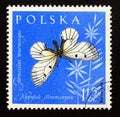 Postage stamp Poland, 1961. Clouded Apollo Parnassius mnemosyne butterfly