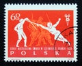 Postage stamp Poland, 1963. Fencer and Dragoons Martial Arts sport Royalty Free Stock Photo