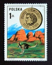 Postage stamp Poland, 1973. Pawel Edmund Strzelecki, Red Kangaroo Macropus rufus