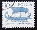 Postage stamp Poland, 1963. 5th Century B.C. Greek Trireme ancient sailing ship Royalty Free Stock Photo