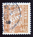 Postage stamp Portugal 1935. Coat of Arms with Scroll Tudo pela Nacao Royalty Free Stock Photo