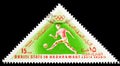 Postage stamp printed in Aden - Protectorates shows .Football (Soccer), Summer Olympic Games, Mexico, Qu'aiti State in Hadhramaut