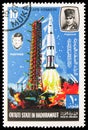 Postage stamp printed in Aden - Protectorates shows Programmes and Projects of the Lunar Space Research, Qu'aiti State in