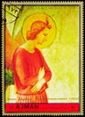 Postage stamp printed in Ajman (United Arab Emirates) shows The Annunciacion; by Fra Angelico, Christmas 1972 - Paintings (III)