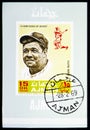 Postage stamp printed in Ajman (United Arab Emirates) shows Block: Babe Ruth (1895-1948), American professional baseball player, Royalty Free Stock Photo