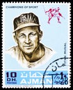 Postage stamp printed in Ajman (United Arab Emirates) shows Stan Musial, Athletes (V) - Baseball serie, 10 United Arab Emirates