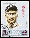 Postage stamp printed in Ajman (United Arab Emirates) shows Ty Cobb (1886-1961), American baseball outfielder, Athletes (V) -