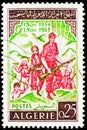 Postage stamp printed in Algeria shows Guerillas, 9th Anniversary of Algerian Revolution serie, circa 1963 Royalty Free Stock Photo