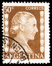 Postage stamp printed in Argentina shows Eva PerÃÂ³n, 50 ÃÂ¢ - Argentine centavo, serie, circa 1952 Royalty Free Stock Photo
