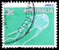 Postage stamp printed in Australia shows Jimble Jellyfish (Carybdea rastoni), Sea Life serie, circa 1986