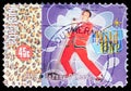 Postage stamp printed in Australia shows Johnny O`Keefe, 1958, Rock and Roll serie, circa 1998