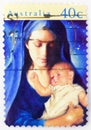 Postage stamp printed in Australia shows Madonna & Child, Christmas serie, circa 1996