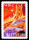 Postage stamp printed in Australia shows Martian Terrain, Mars Exploration serie, circa 2000