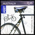 Postage stamp printed in Australia shows MenÃÂ¢Ã¢âÂ¬Ã¢âÂ¢s sprung-frame bike, 1930s, Bicycles serie, circa 2015