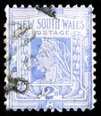 Postage stamp printed in Australia shows Queen Victoria, New South Wales serie, 2 d - Australian penny, circa 1897
