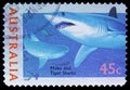 Postage stamp printed in Australia shows Tiger shark Galeocerdo cuvier, Marine Life serie, circa 1995