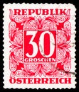 Postage stamp printed in Austria shows Digit in square frame, .Postage Due (1949-1957) serie, circa 1949