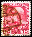 Postage stamp printed in Austria shows Emperor Franz Joseph (1848-1916), Jubilee serie, circa 1908