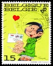 Postage stamp printed in Belgium shows Gaston Lagaffe cartoon character, Youth Philately 1992, circa 1992