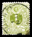 Postage stamp printed in Belgium shows Lying lion, serie, 1 c - Belgian centime, circa 1884 Royalty Free Stock Photo