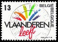 Postage stamp printed in Belgium shows Vlaanderen Leeft, circa 1988