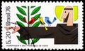 Postage stamp printed in Brazil devoted to Anniversary of the San Francisco`s death, Saint serie, circa 1976