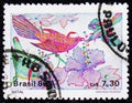 Postage stamp printed in Brazil shows Birds wearing Santa Claus caps, Christmas 1986 serie, circa 1986