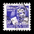 Postage stamp printed in Brazil shows Padre Bento blue, Campaign against Leprosy serie, circa 1954