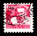 Postage stamp printed in Brazil shows Padre Bento red, Campaign against Leprosy serie, circa 1955