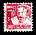 Postage stamp printed in Brazil shows Padre Bento red, Campaign against Leprosy serie, circa 1969