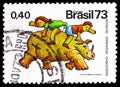 Postage stamp printed in Brazil shows Tribute Monteiro Lobato Books for children, serie, circa 1973
