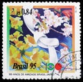 Postage stamp printed in Brazil shows 100 years Friendship Brasil - Japan, circa 1995