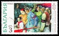 Postage stamp printed in  Bulgaria shows On his Deathbed, by A. Schendov, Paintings serie, circa 1972 Royalty Free Stock Photo