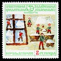 Postage stamp printed in Bulgaria shows Salt huts, Youth Stamp Exhibition `74: Children`s Drawings serie, circa 1974