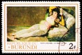Postage stamp printed in Burundi shows La Maja vestida, Goya, Famous paintings serie, circa 1968