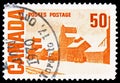 Postage stamp printed in Canada shows Summer`s Store grain elev, Centennial Definitives 1967-1973 - High Values serie, circa 1967 Royalty Free Stock Photo