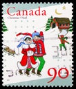 Postage stamp printed in Canada shows Children Skating, Christmas (1996), 50th Anniversary of UNICEF serie, circa 1996