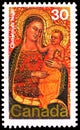 Postage stamp printed in Canada shows The Virgin and Child, by Jacopo di Cione, Christmas serie, circa 1978