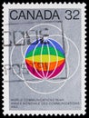 Postage stamp printed in Canada shows World Communications Year, circa 1983 Royalty Free Stock Photo