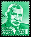 Postage stamp printed in Ceilon (Sri Lanka) shows Dudley Shelton Senanayake, Definitive Issue 1964-72 serie, 10 Ceylonese cent,